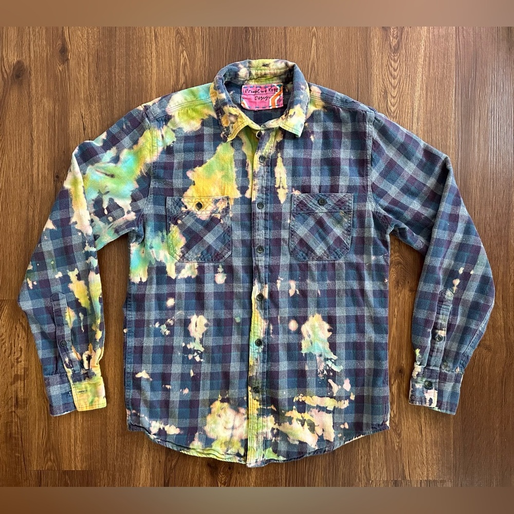 Primitive Root Design Upcycled Tie-Dye Plaid Button Down Shirt